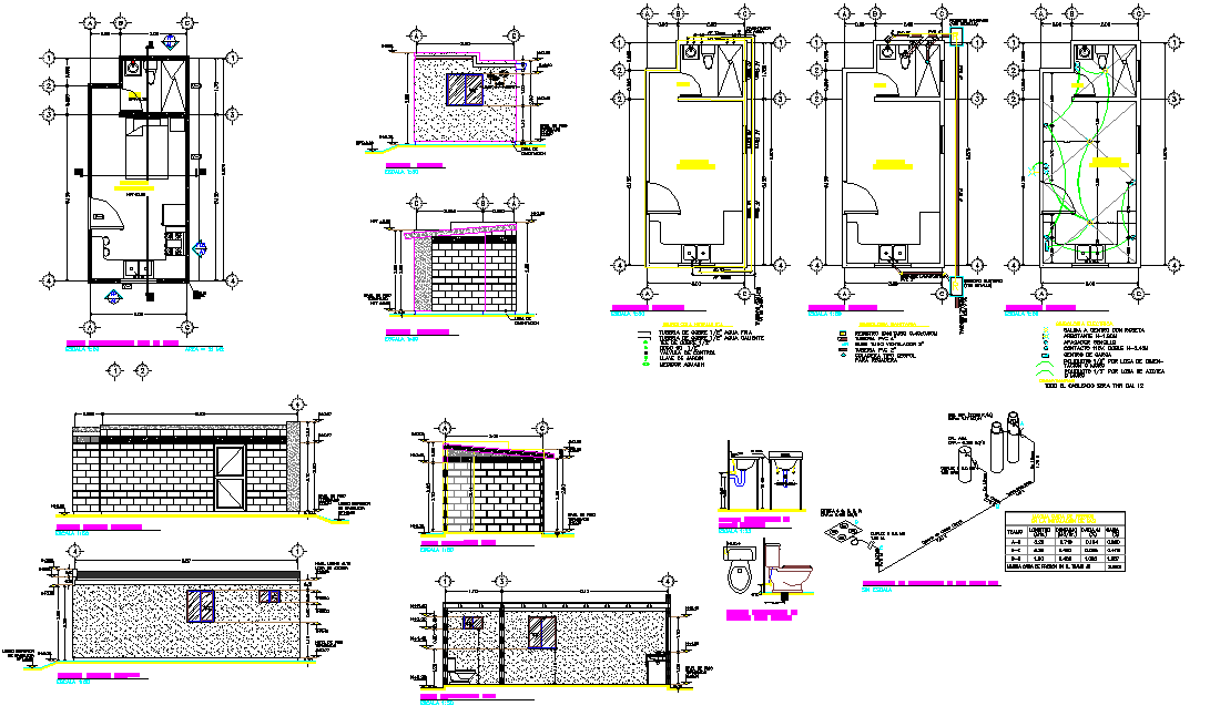 Home plan and section detail autocad file - Cadbull