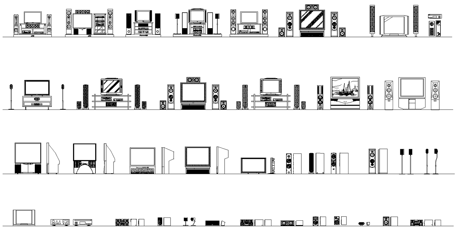 Home theatre system plan detail dwg. - Cadbull