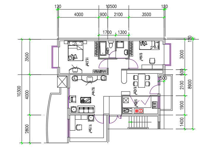 Home Plan 2 BHK Furniture Layout Drawing DWG File - Cadbull