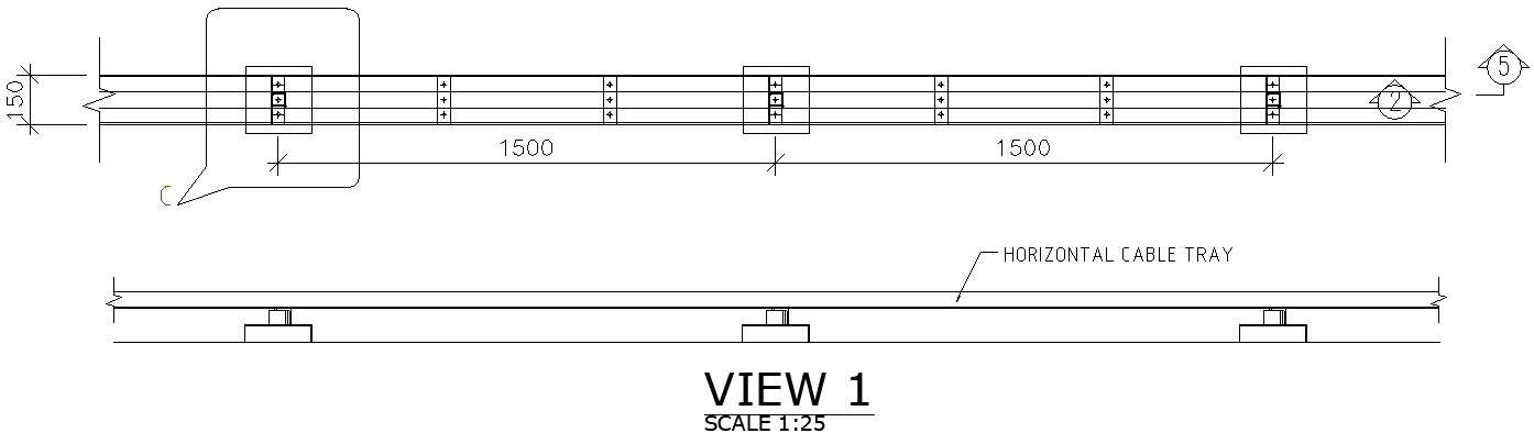 Horizontal cable tray view 1 in AutoCAD, dwg file. - Cadbull