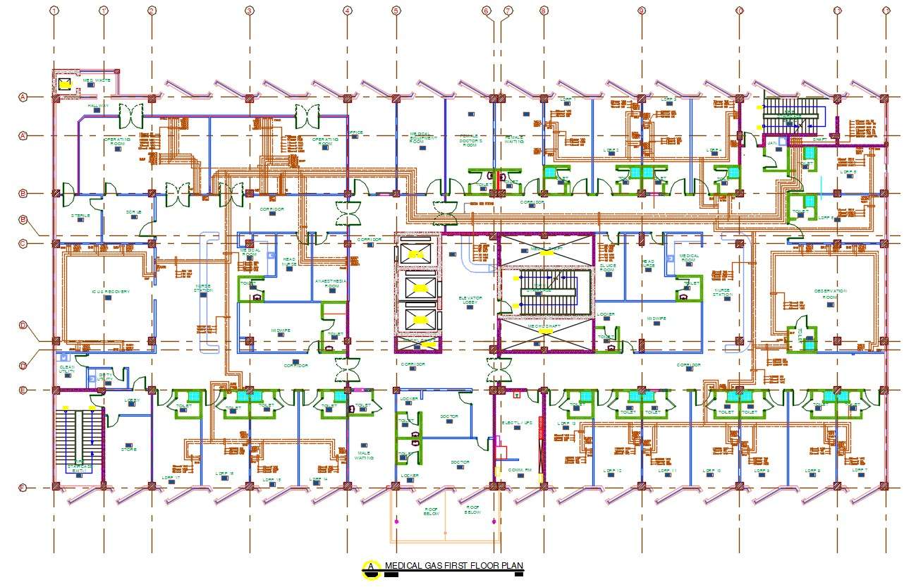 Hospital Building Medical Gas Floor Layout Plan - Cadbull