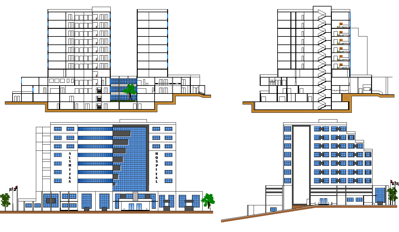 Hospital Elevation And Section Plan Cadbull 6724