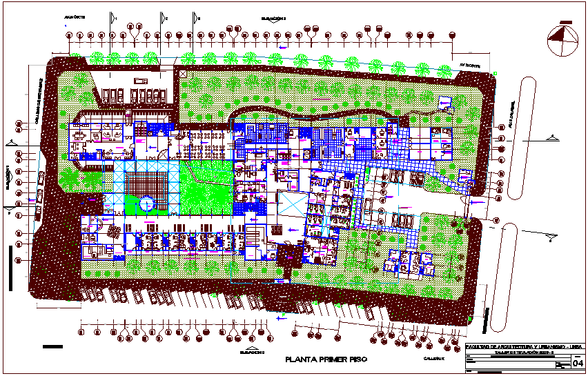 Hospital first floor plan with garden view dwg file Cadbull