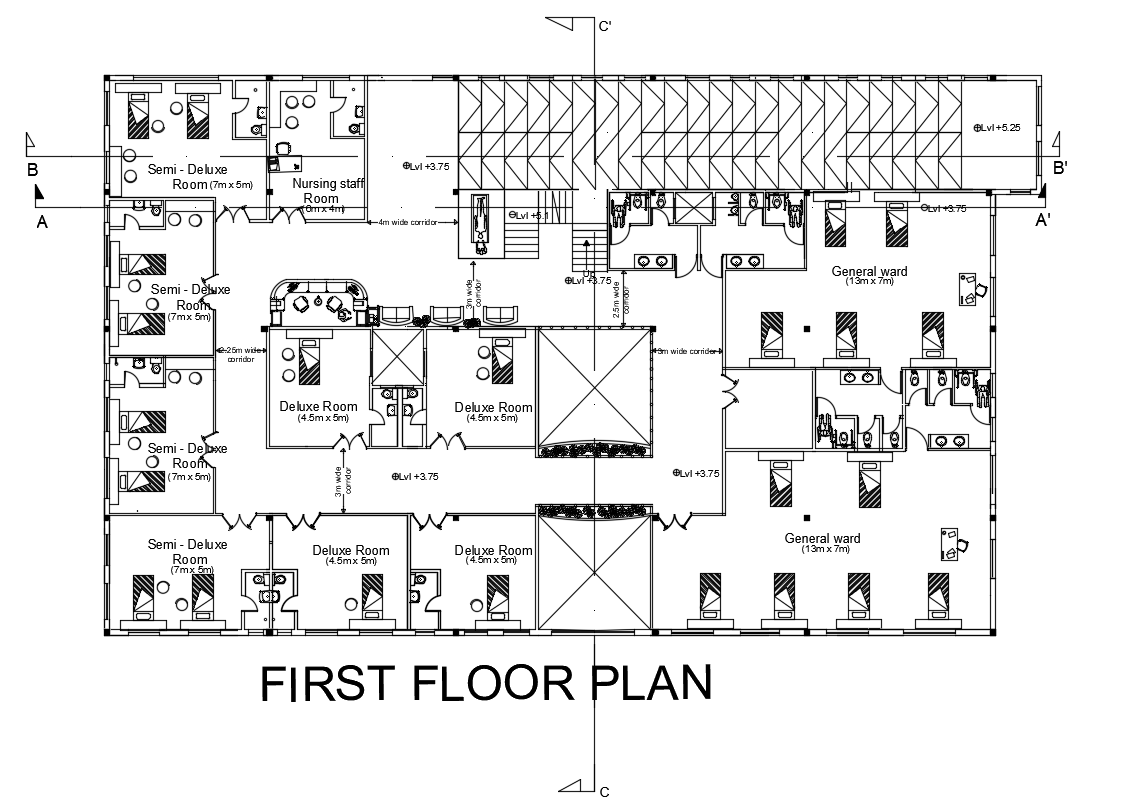 General Hospital Floor Plans Autocad File In 2021 Hospital Floor Plan ...