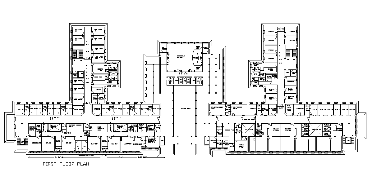 Hospital First Floor Plan Drawing Download Dwg File Cadbull 9044