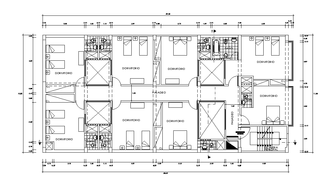 Hostel floor plan drawing provided in this AutoCAD file