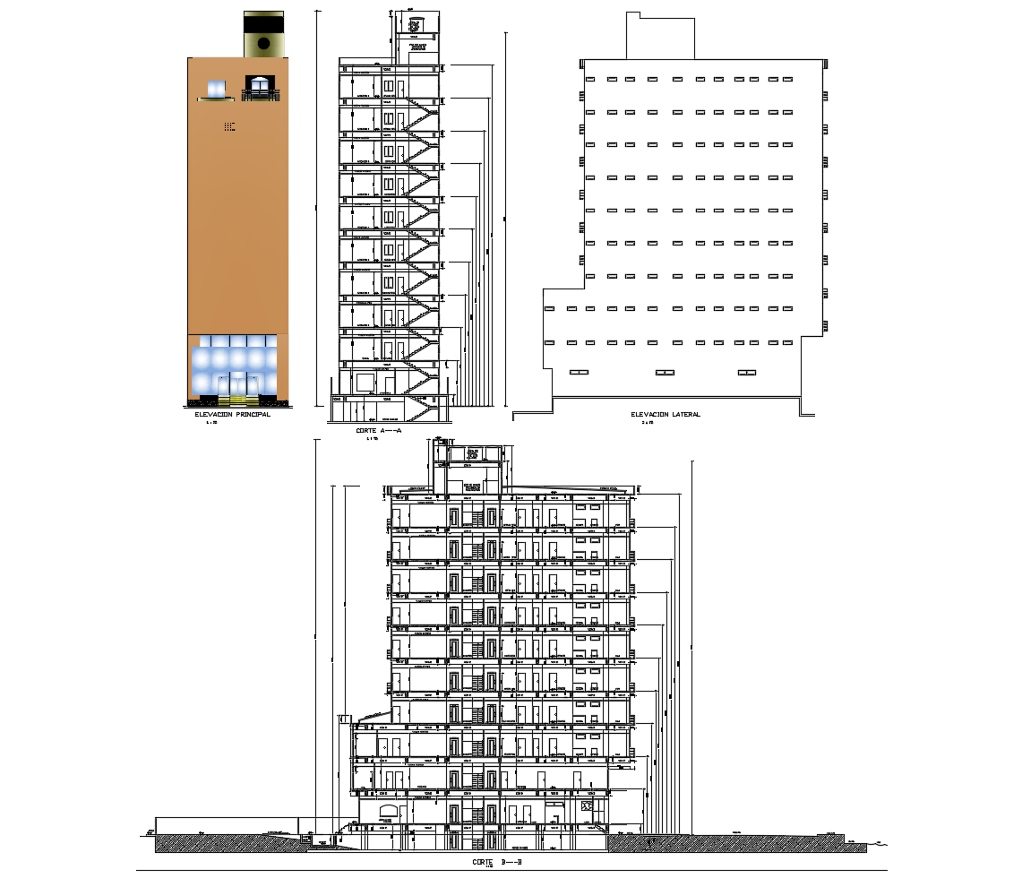 Hotel Building Elevations In Autocad Cadbull