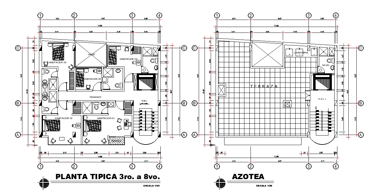 Hotel Bedrooms Floor Plan With Terrace View CAD Drawing DWG File - Cadbull