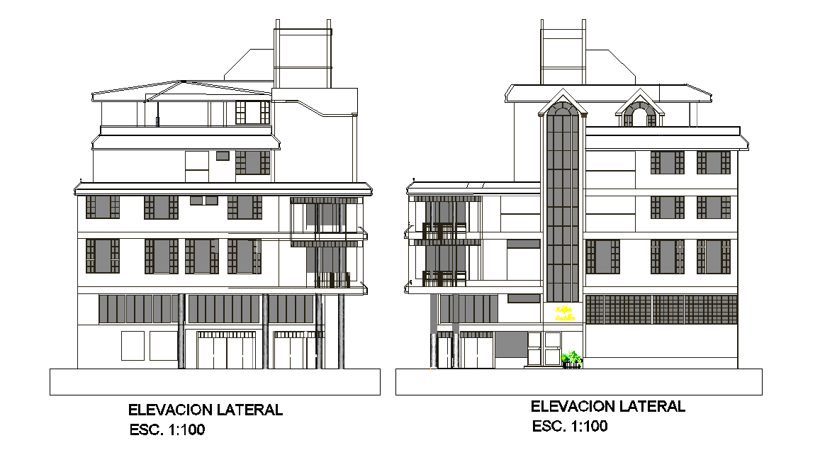 Hotel Building Front And Side Section Autocad Drawing Dwg File Cadbull My Xxx Hot Girl