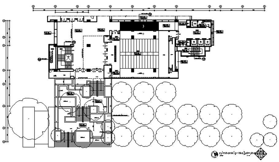 Hotel building floor plan, garden, and typical section details are ...