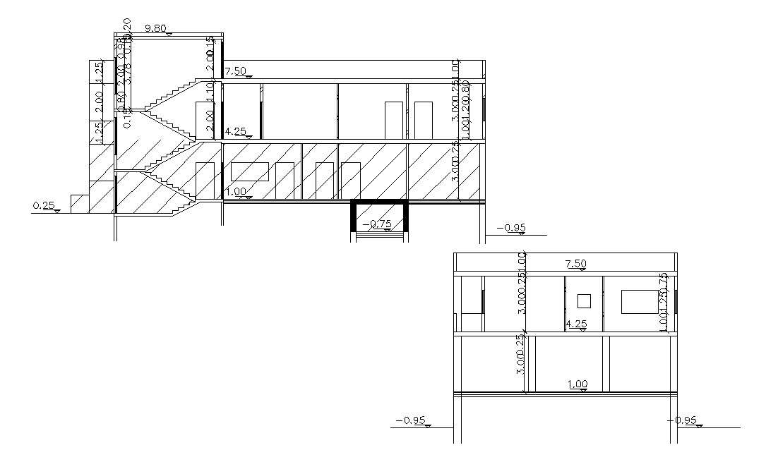 House Building Section Drawing With Dimension - Cadbull