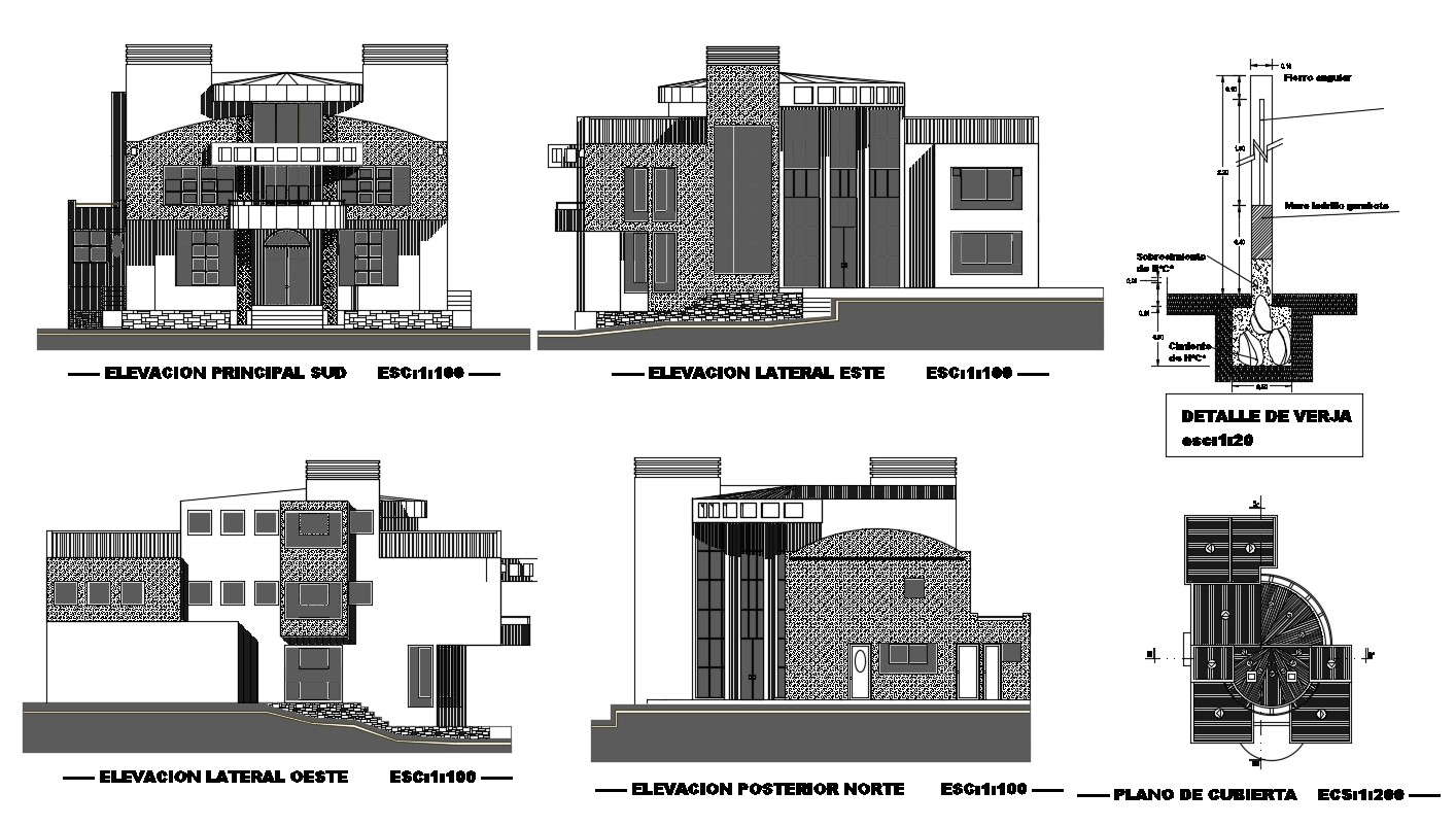 House Elevation CAD Design Plan - Cadbull