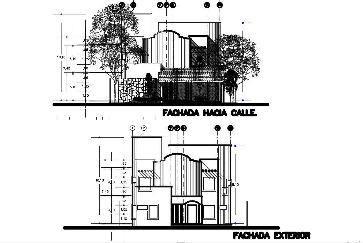 House Elevation Design With All Detail In Autocad File Cadbull