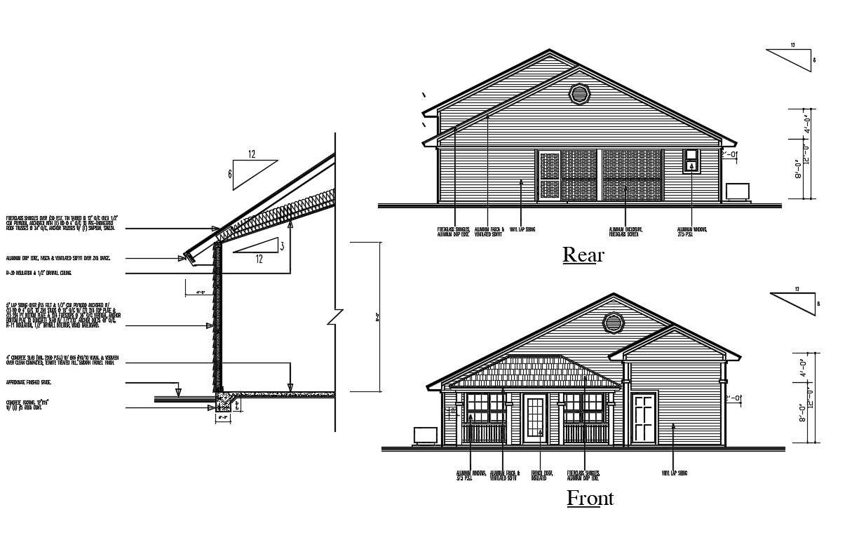 House Elevation With Wall Section CAD Drawing - Cadbull