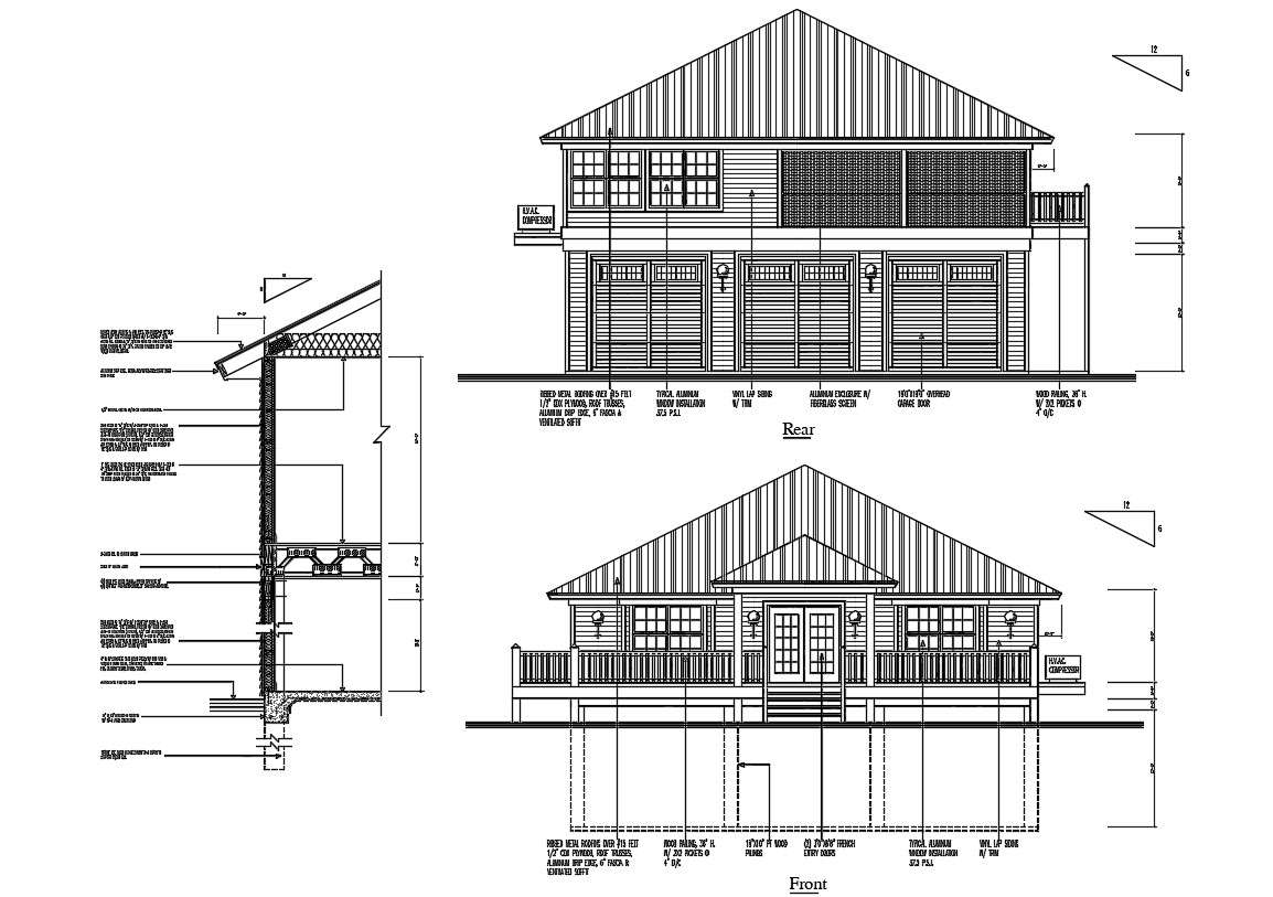 House Elevation Working Design Dwg File Cadbull