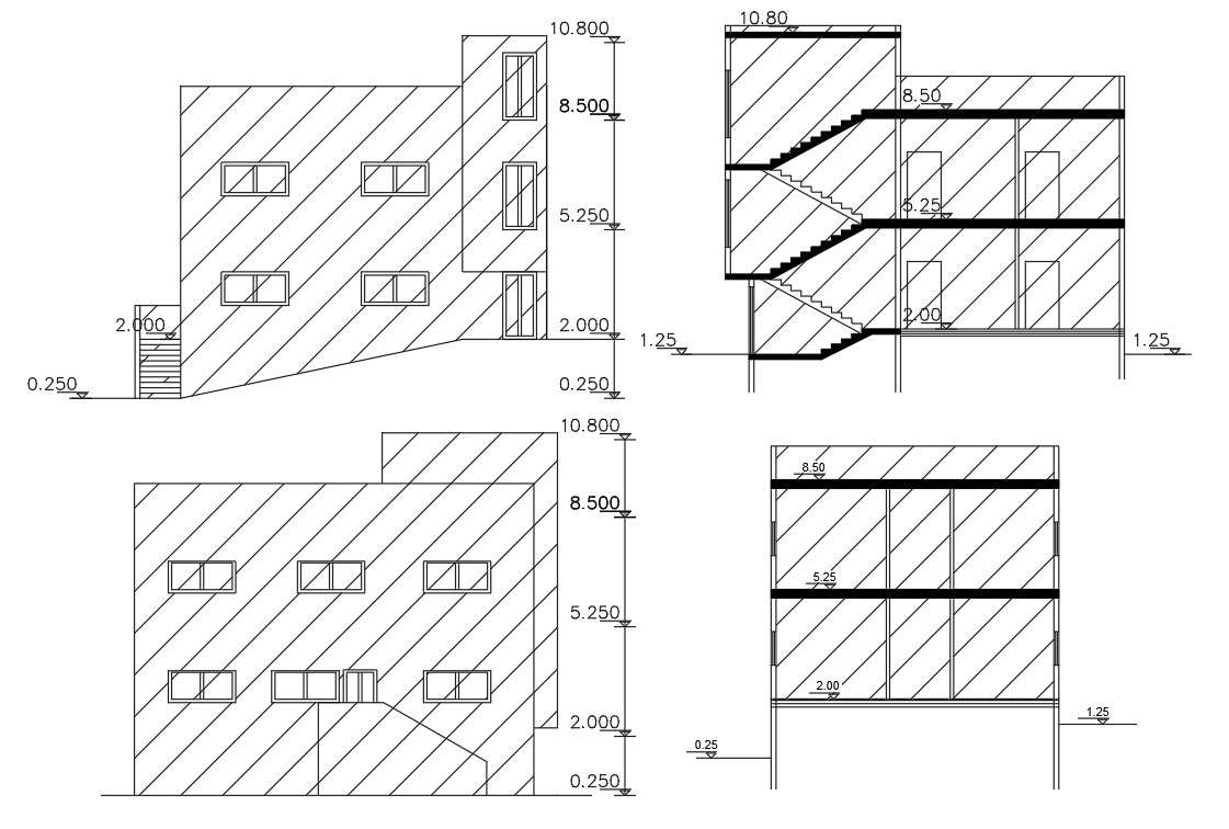 House Elevations And Sections Design Architectural Drawing - Cadbull