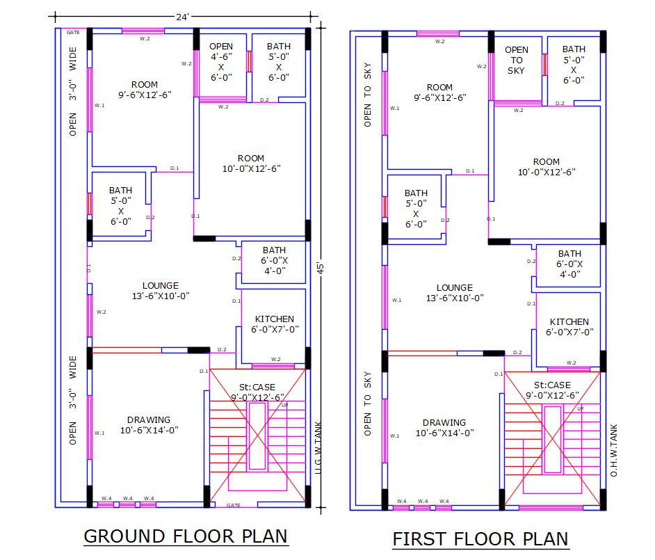 House Ground Floor And First Floor Plan AutoCAD File Cadbull