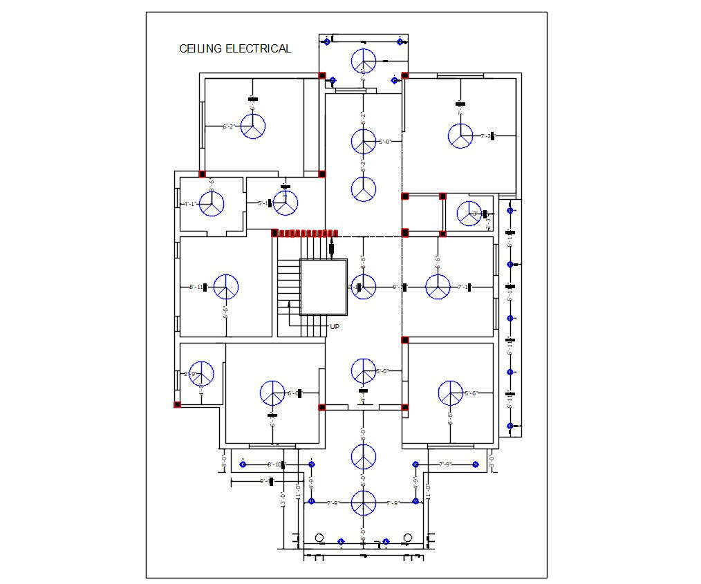 House Ground Floor Ceiling Electrical Plan - Cadbull