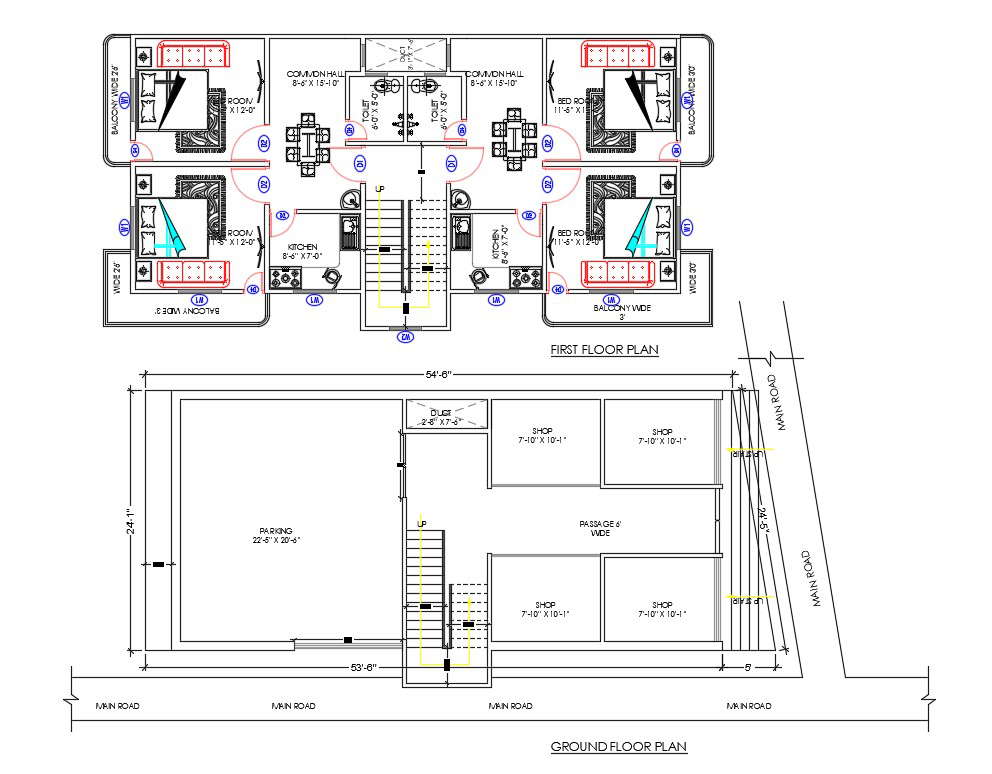 29x54-house-plan-with-car-parking-3-bhk-with-lawn