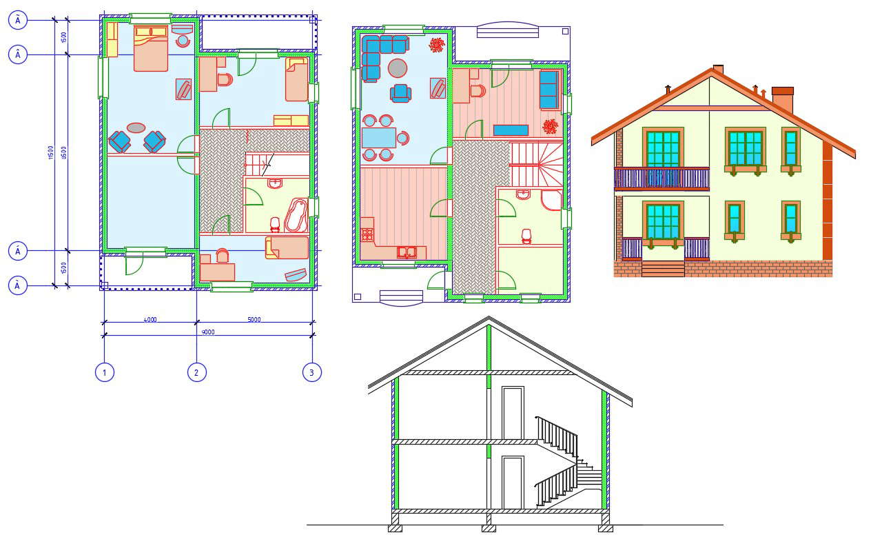 House Plan And Elevation Design With AutoCAD Hatching Design - Cadbull