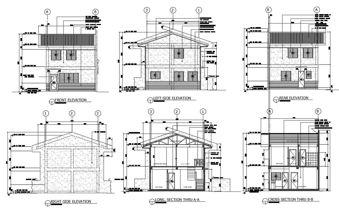 House Plan Elevation Section - Cadbull