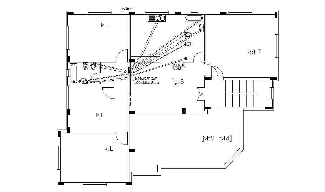 House Plan With Plumbing And Drainage Pipe Line Plan Cadbull