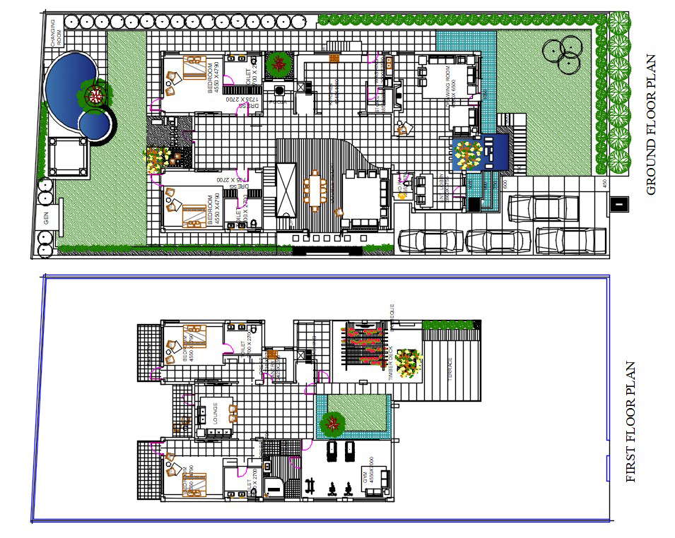 House Plan With Swimming Pool And Garden Design AutoCAD File - Cadbull