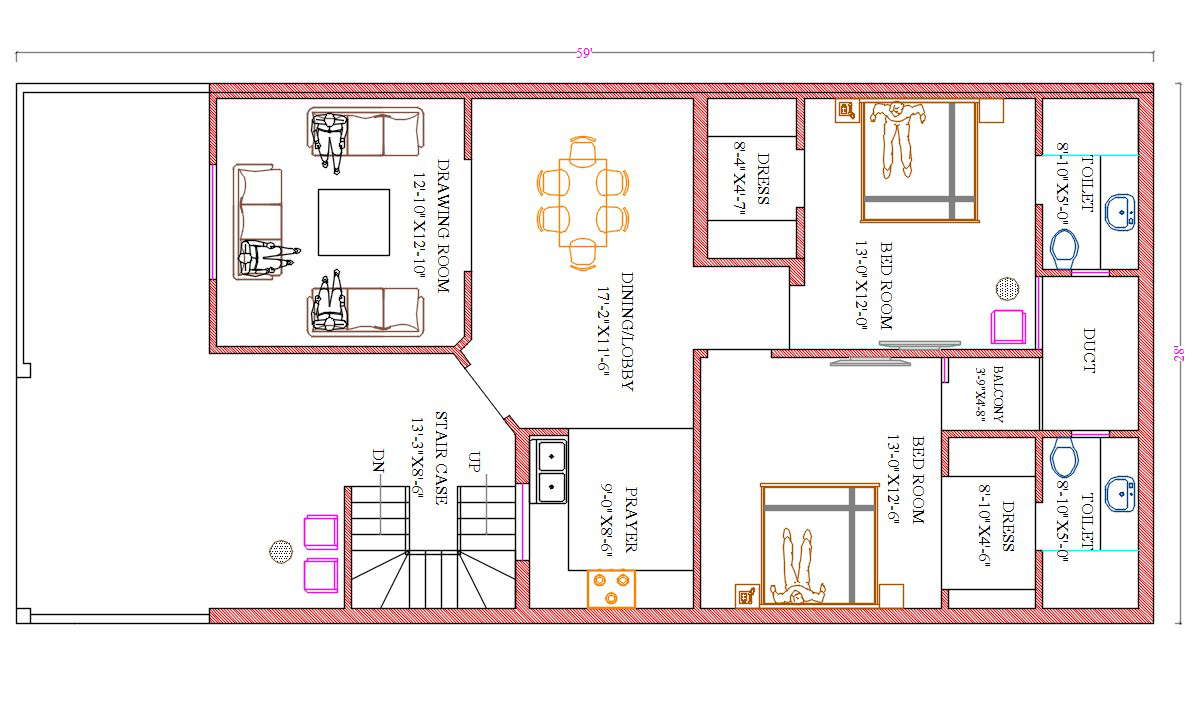 House Plan For 28 Feet By 58 Feet Plot Cadbull