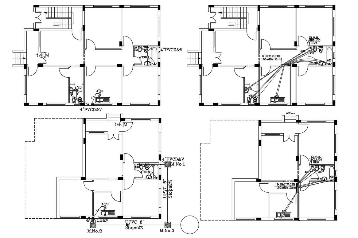 House Plumbing And Drainage Line Layout Plan AutoCAD File