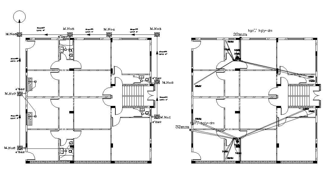 House Plumbing And Drainage Line Layout Plan Drawing Cadbull