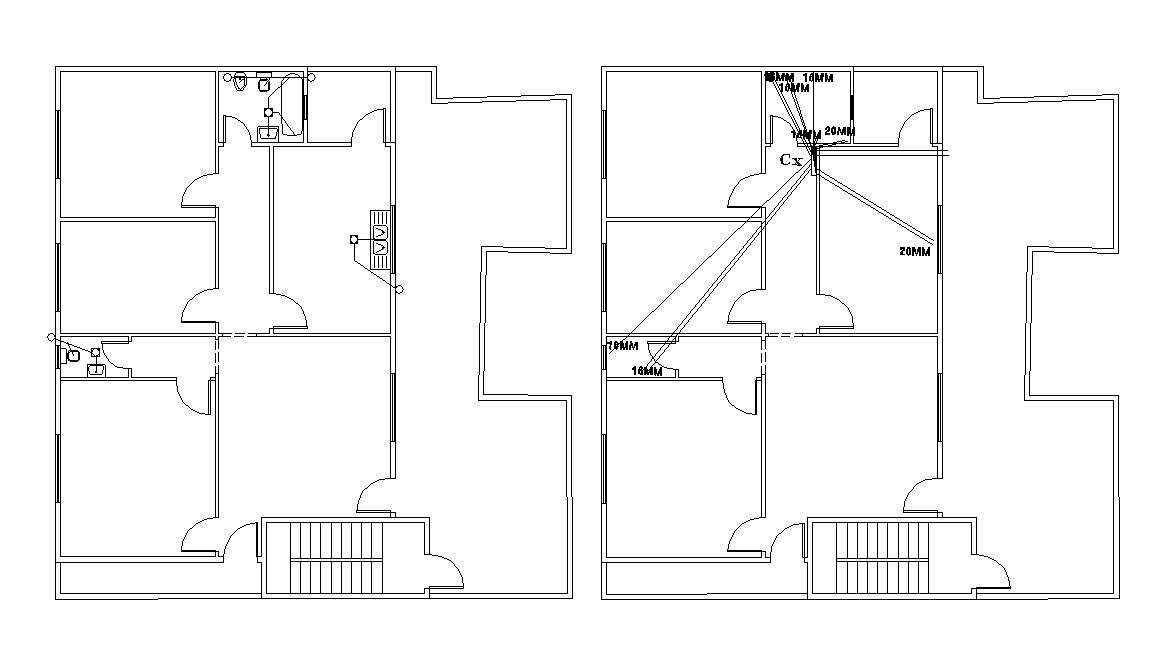 House Plumbing And Drainage Line Plan AutoCAD Drawing 