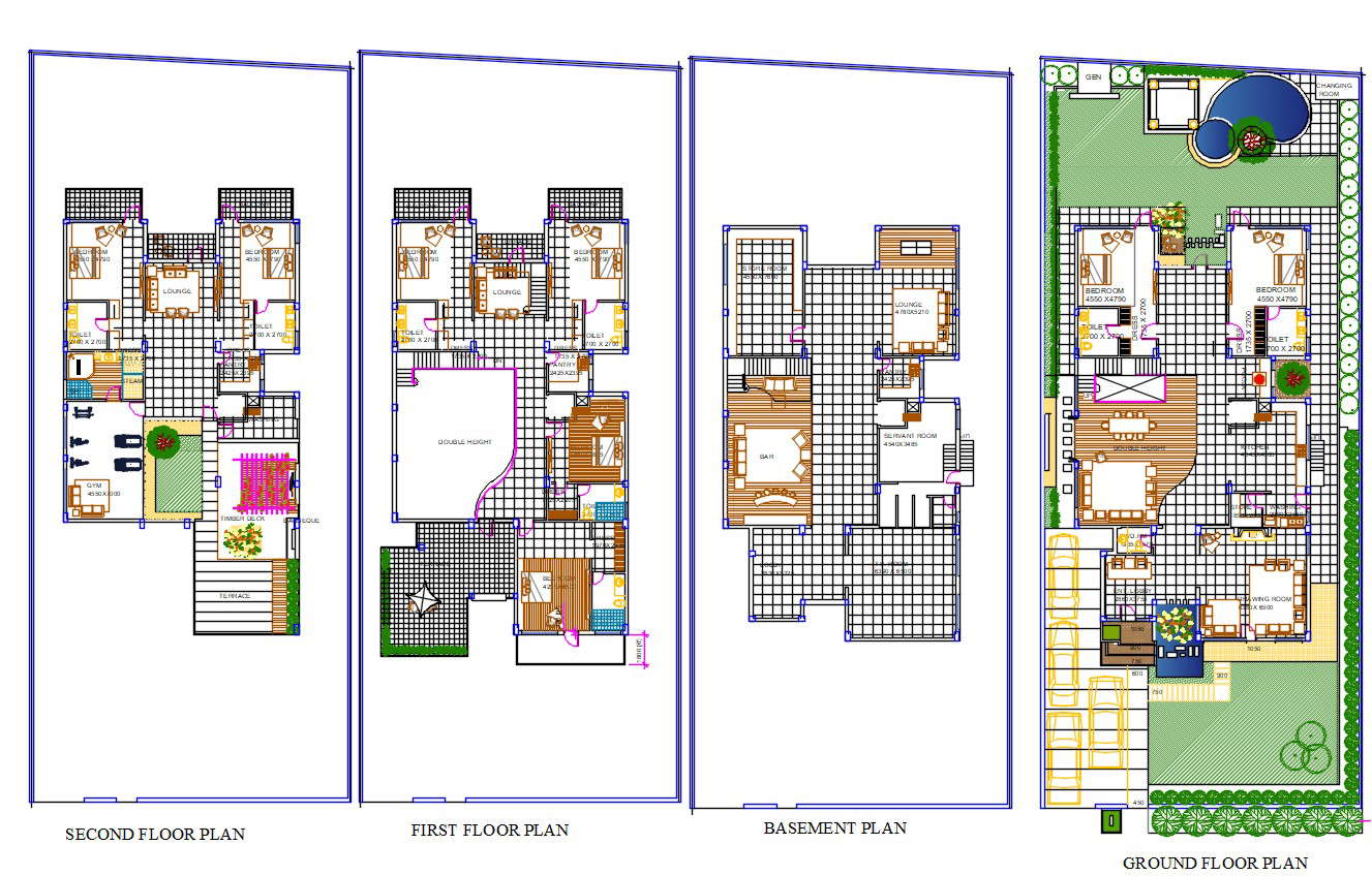 House With Swimming Pool And Garden AutoCAD File - Cadbull