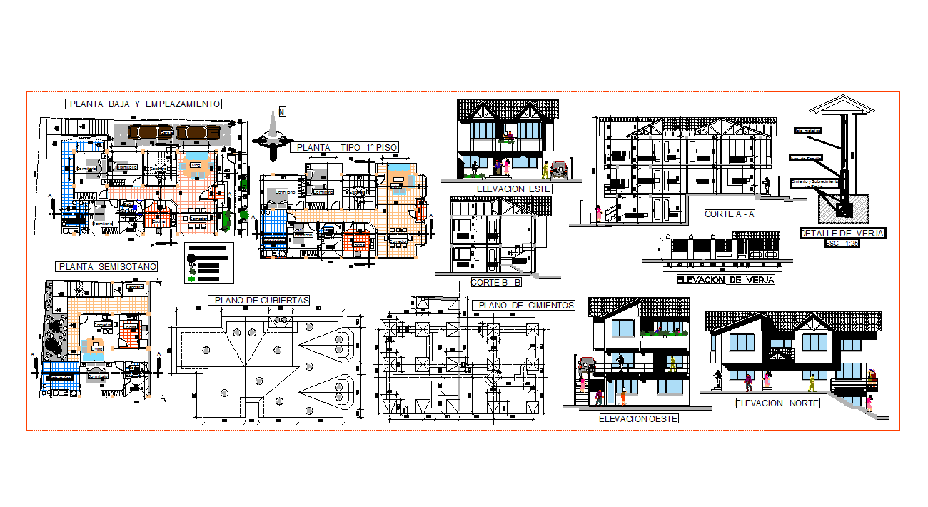 House architecture drawing in cad files - Cadbull