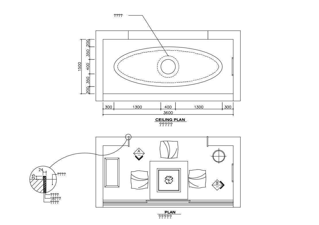 House balcony ceiling plan and plan with furniture layout cad drawing