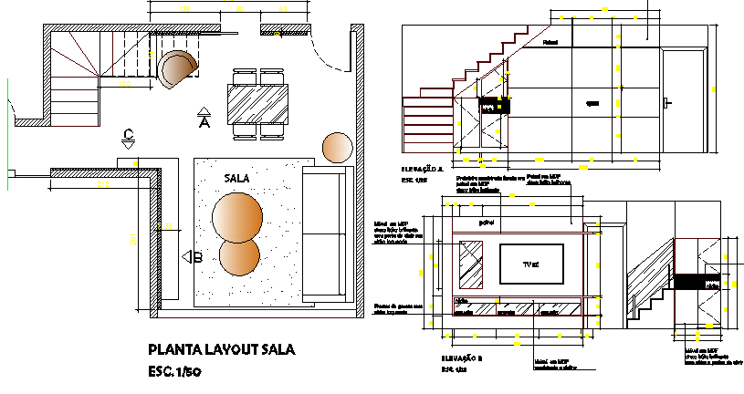 House cut sectional view with layout plan details dwg file - Cadbull