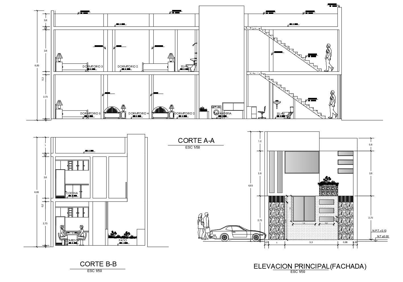 Two Strorey House Elevation In DWG File - Cadbull