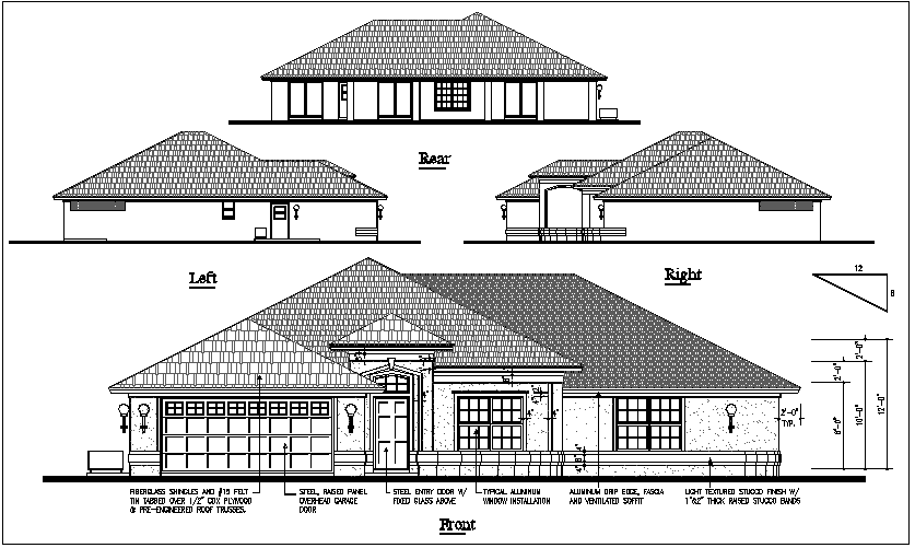 House elevation view detail dwg file - Cadbull