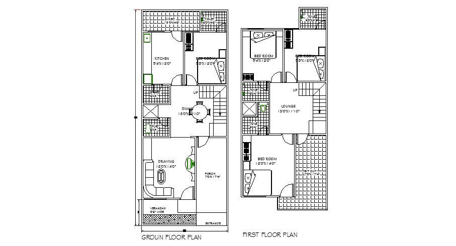 House Plan 20 X 50 With Detail Dimension In Dwg File Cadbull