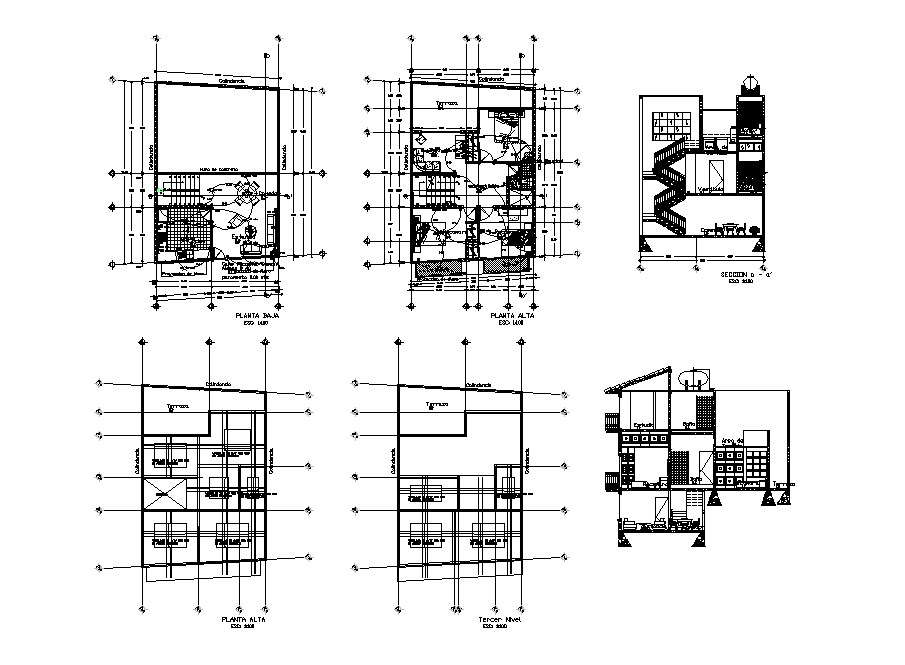 House two-story section, electrical layout plan and auto-cad details ...