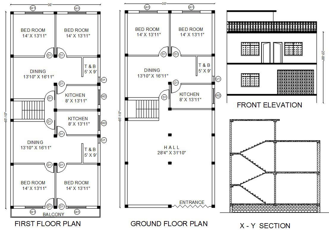 Plan Elevation And Section Drawings