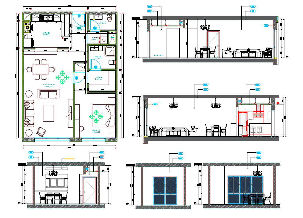 House Plan With Section Drawing Furniture Design DWG File - Cadbull