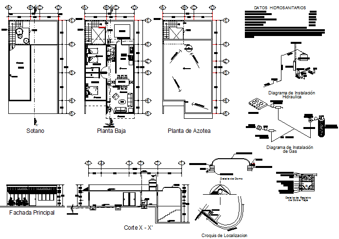 Housing plan and section detail dwg file - Cadbull