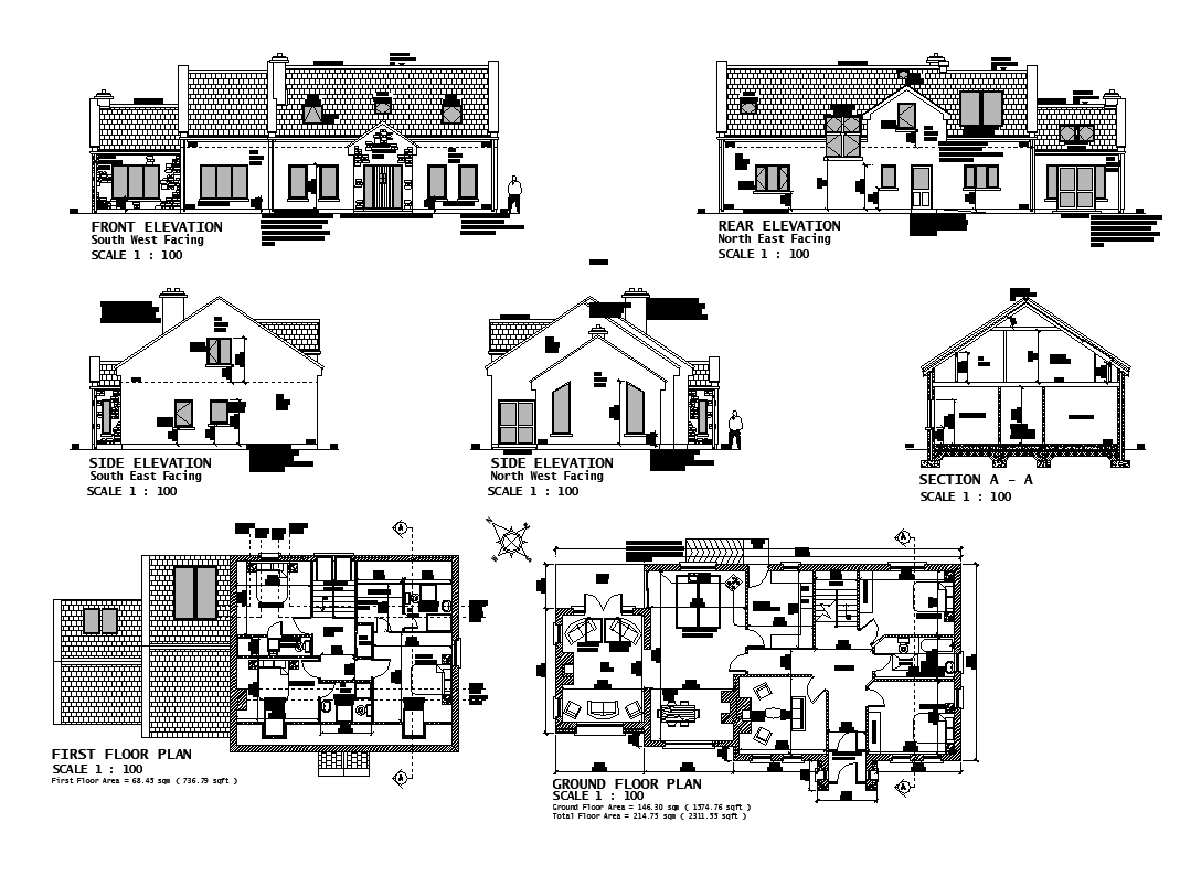 Housing Structure Detail Elevation Section And Plan Layout File Cadbull