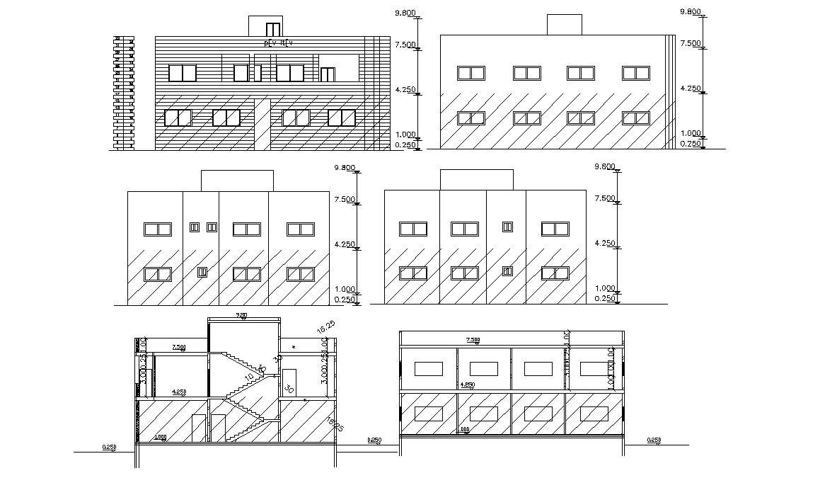 Huge House Two Story Building Elevations And Sections Cad File - Cadbull