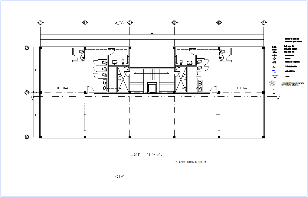 Hydraulic line of first floor plan of office with its legend dwg file ...