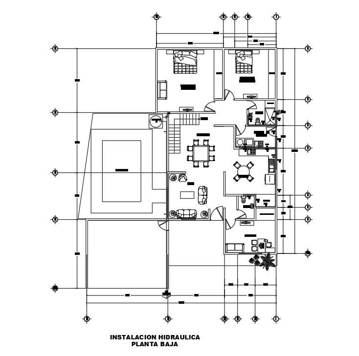 Hydraulic installation of 11x18m house plan is given in this Autocad ...