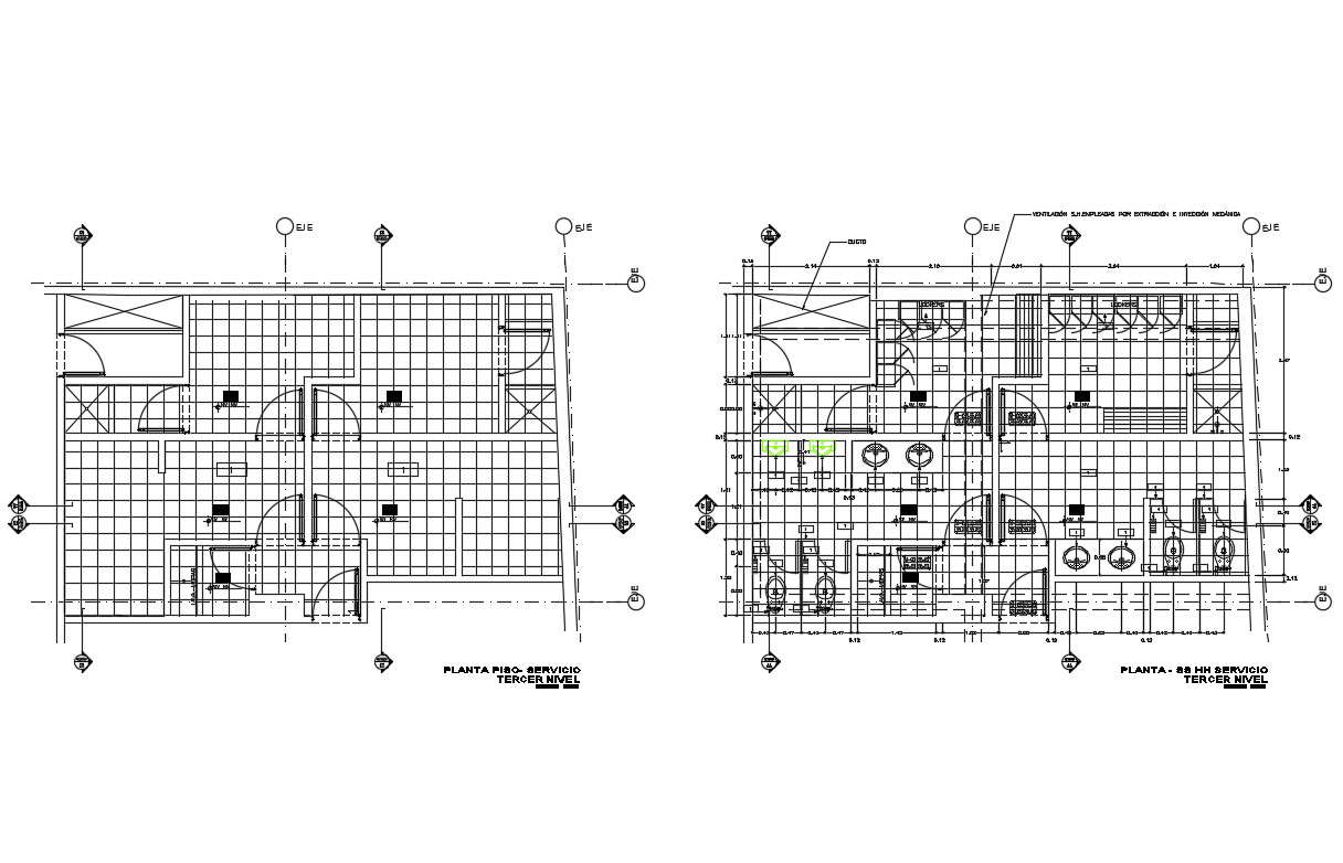 Hygiene Services Third Floor Plan And Sanitary Installation Details Dwg File Cadbull