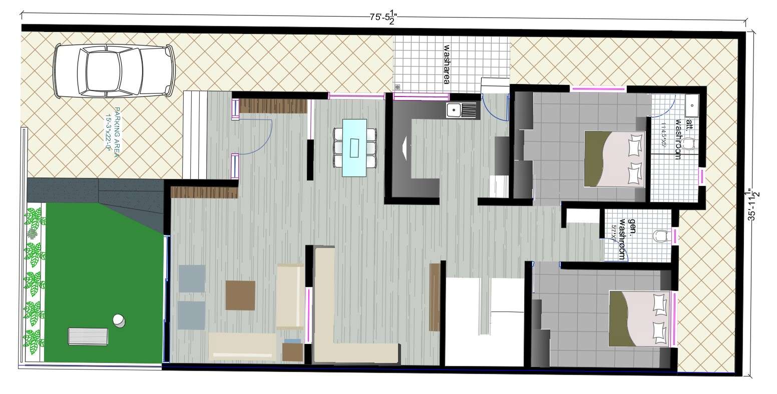 Ideas For 2bhk Bungalow Plan With Furniture Layout Design Autocad File