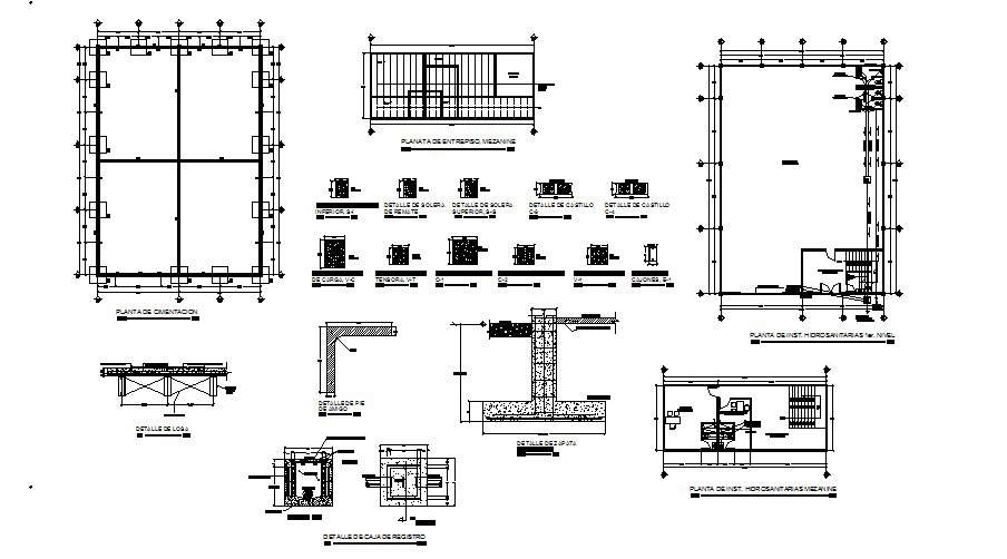 Industrial nave foundation plan and constructive structure details dwg ...