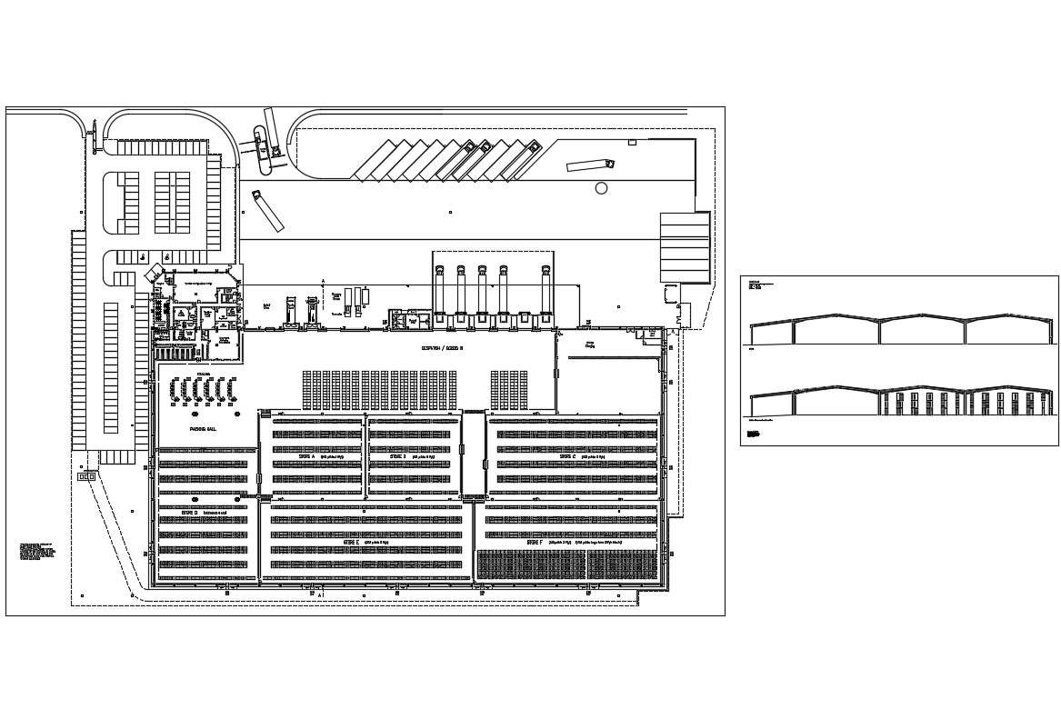 Industrial Warehouse Section And Distribution Plan Cad Drawing Details Dwg File Cadbull